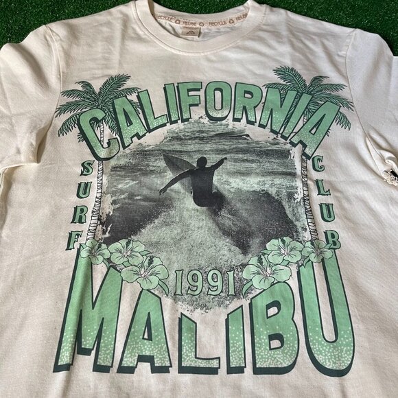 Recycled Threads Malibu California 1991 Surf Club Beige SS T-Shirt Size S NEW - Picture 4 of 15